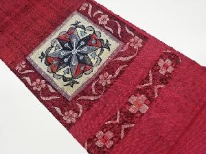 リサイクル　手織真綿紬花々模様織出し名古屋帯